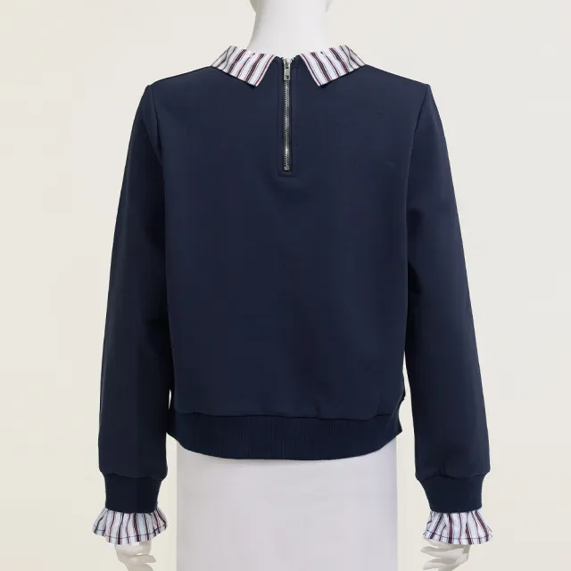 【YUANDONGLI 元動力】假兩件異材拼接棉質大學T(深藍;S-L;4254345408)