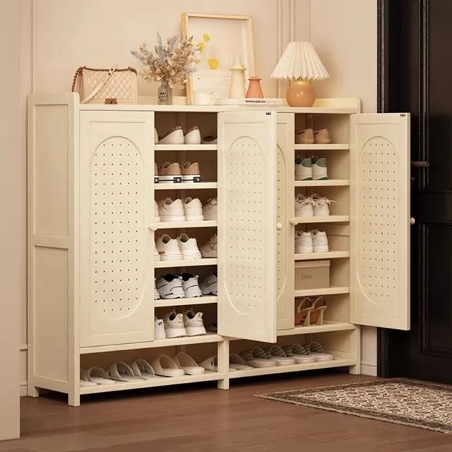 【Quality 聚家】奶油色穿孔通風鞋櫃 玄關收納儲物櫃門置物整理櫃(鞋架/收納櫃/置物櫃/鞋櫃)