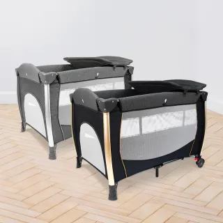 【i-Smart】雙層折疊嬰兒床(附蚊帳+尿布台+收納袋｜遊戲床｜摺疊床｜折疊床)