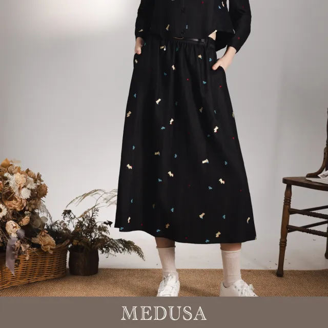 【MEDUSA 曼度莎】現貨-可愛派對動物刺繡牛仔長裙 - 送腰帶(M-XL)|女長裙 直筒裙 氣質(701-1210C)