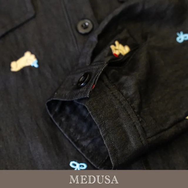【MEDUSA 曼度莎】現貨-可愛派對動物刺繡抽繩牛仔襯衫（M-XL）｜長袖上衣 長袖襯衫 休閒上衣(701-1210A)