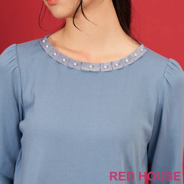 【RED HOUSE 蕾赫斯】領口珍珠點綴素色T-shirt(共5色)