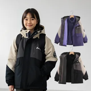 【橘魔法】大童 山系拚色2件式風衣外套(厚外套 衝鋒衣 風衣 防潑水 長袖 連帽外套 親子款)