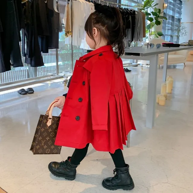 【橘魔法】百褶俏皮風衣外套(兒童 女童 童裝 夾克 風衣外套 薄外套 兒童外套 聖誕節 過年 大紅 新年)