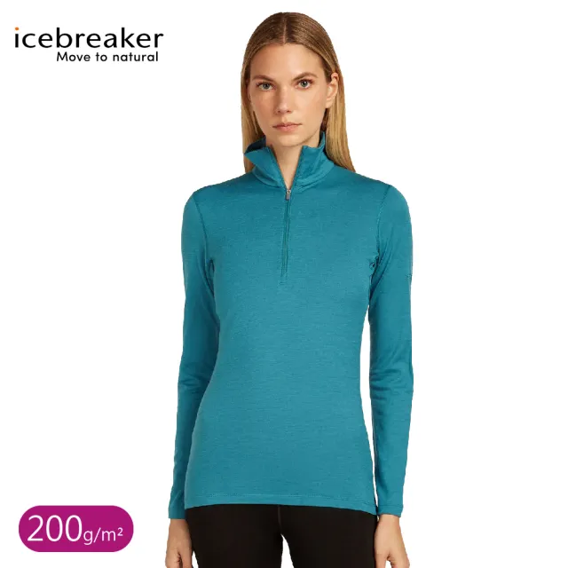 【Icebreaker】女 Oasis 半開襟長袖上衣 200《湖水藍》B04380/排汗衣/羊毛長T