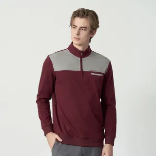 【pierre cardin 皮爾卡登】休閒服飾 男款 拼接立領半開襟長袖上衣-紅色(5255286-79)