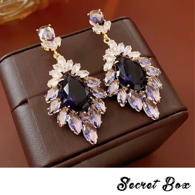 【SECRET BOX】韓國設計華麗閃耀寶石美鑽氣質鑲嵌造型耳環(寶石耳環 美鑽耳環)