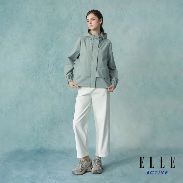 【ELLE ACTIVE】女款 防風防潑水荷葉層次連帽外套-綠色(EA25A1W6105-45)