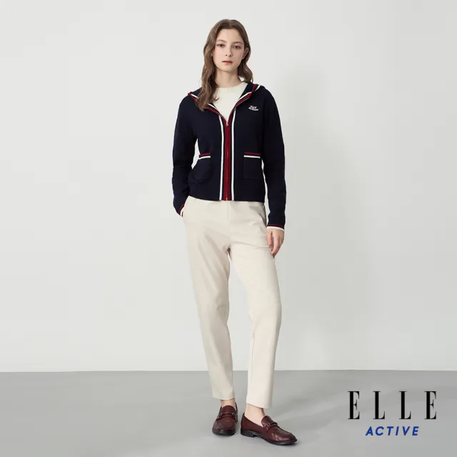 【ELLE ACTIVE】女款 法式學院風連帽針織外套-深藍色(EA25A1W5504-39)