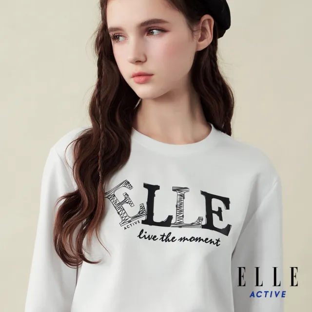【ELLE ACTIVE】男女同款 印花LOGO長袖T恤-白色(EA25A2F1702-90)