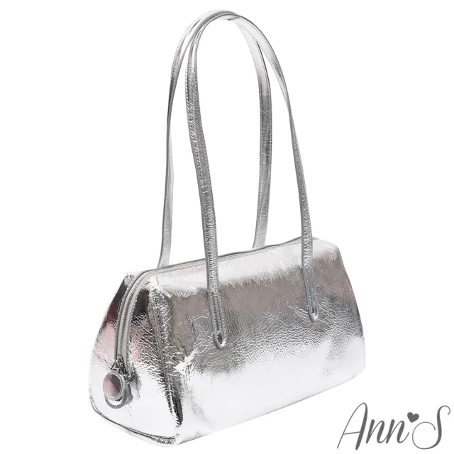 【Ann’S】Ann’S超輕量學院風-頂級油蠟牛皮真皮波士頓包保齡球包加大尺寸(銀)