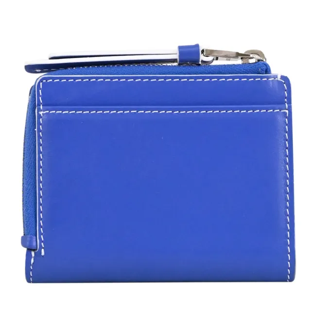 【TOD’S】TODS 品牌T字LOGO烙印小牛皮雙面扣式零錢短夾(藍/白邊)