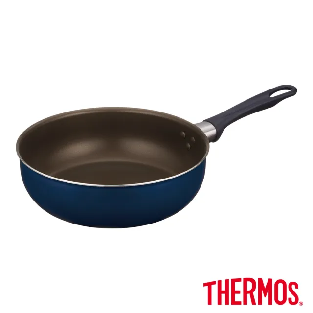 【THERMOS 膳魔師】羽量輕手不沾鍋單柄深煎鍋24cm(KFI-024D-NVY)