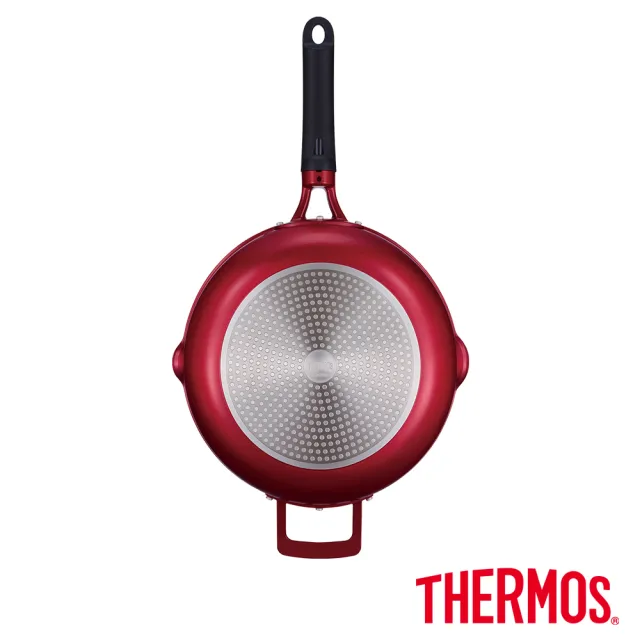 【THERMOS 膳魔師】厚鑄耐摩不沾鍋單柄附耳深煎鍋26cm(KFJ-026W-R)