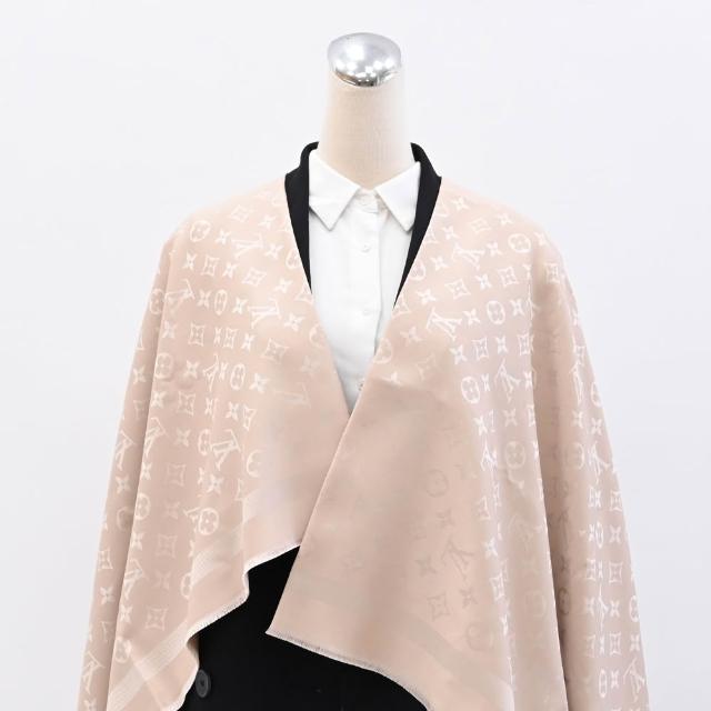 LV LOUIS VUITTON路易威登 M96978 Monogram Classic 羊毛混紡經典花紋長圍巾 / 披肩 米