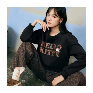 【OB 嚴選】KITTY街頭狂野內刷毛豹紋字母印花短版上衣 《IK0072》