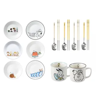 【CorelleBrands 康寧餐具】MOMO獨家 SNOOPY交換禮物禮包(餐盤2入+餐具1入+馬克杯1入)