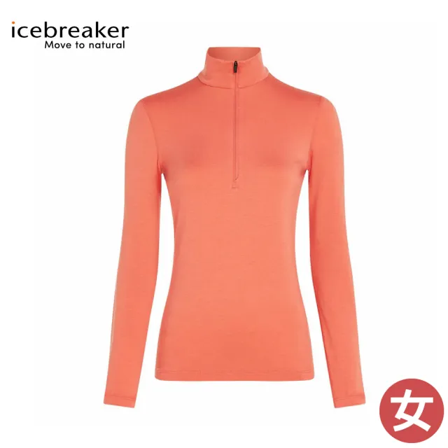 【Icebreaker】女 Core Heavyweight 半開襟長袖上衣《珊瑚橘粉》IB0A575H/登山/立領