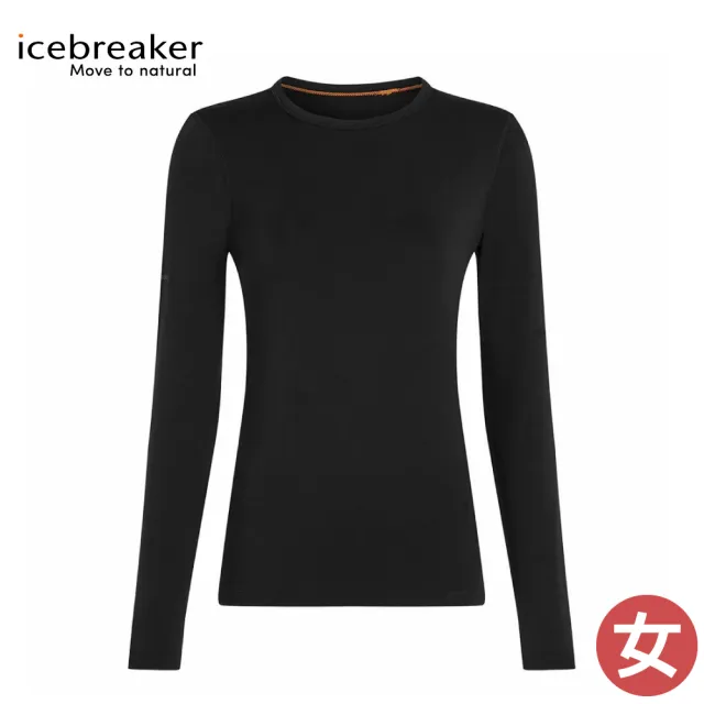 【Icebreaker】女 Core Heavyweight 圓領長袖上衣《黑》IB0A575G/登山/底層衣