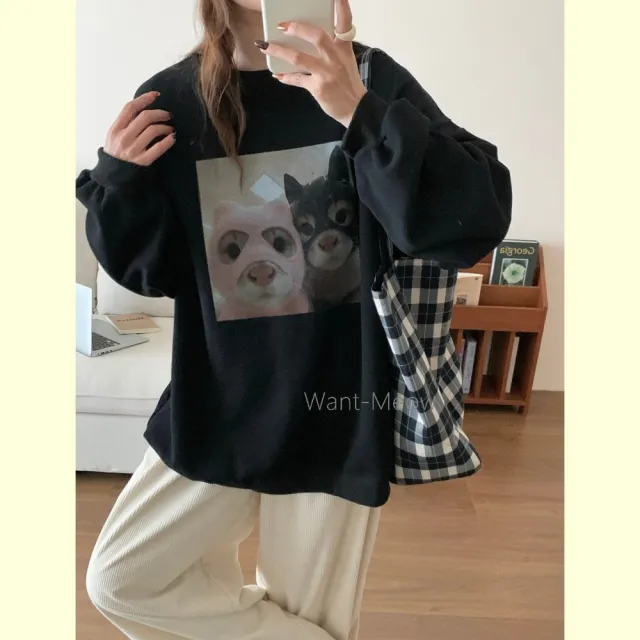 【Want-Meow】90公斤可穿/你在看本喵嗎？寬鬆長袖鋪棉大學T(大碼/大尺碼/加大碼/長袖鋪棉大學T)