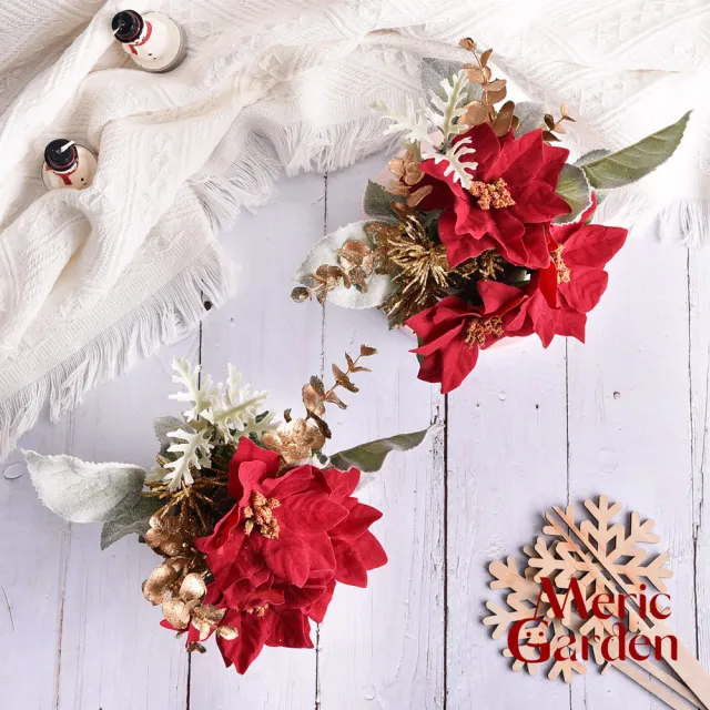 【Meric Garden】高仿真台灣手工限定銀雪聖誕紅小盆栽_1入/組(聖誕 聖誕紅 節慶擺飾 交換禮物)