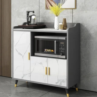 【Loha 樂活家】輕奢岩板/實木收納(90CM 餐邊櫃 儲物櫃 茶水櫃 收納櫃 餐廚櫃 點心櫃 微波爐櫃)