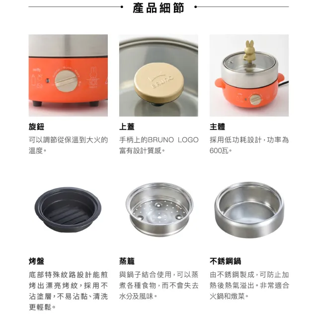 【BRUNO】聯名款★米飛Miffy獨享美食鍋BOE115｜電火鍋｜料理鍋｜多功能料理｜1-2人份