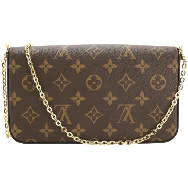 【Louis Vuitton 路易威登】M81896 桃紅內裡 咖啡色塗層帆布斜背包(WOC 皮夾 鍊帶包)