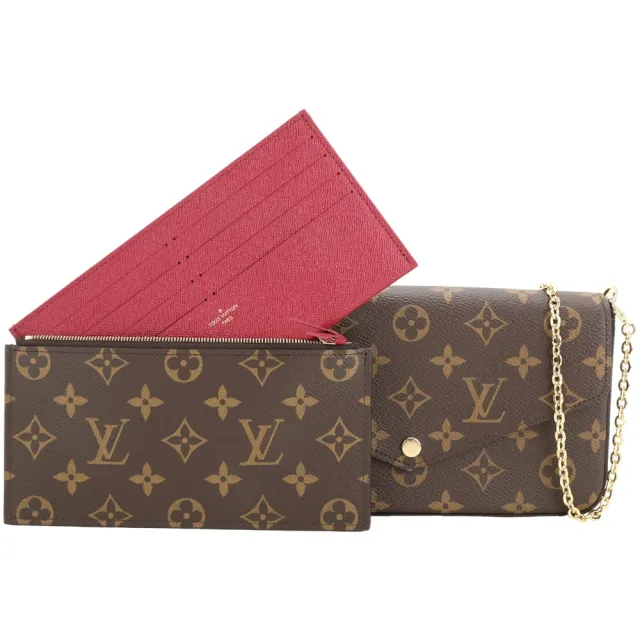 【Louis Vuitton 路易威登】M81896 桃紅內裡 咖啡色塗層帆布斜背包(WOC 皮夾 鍊帶包)