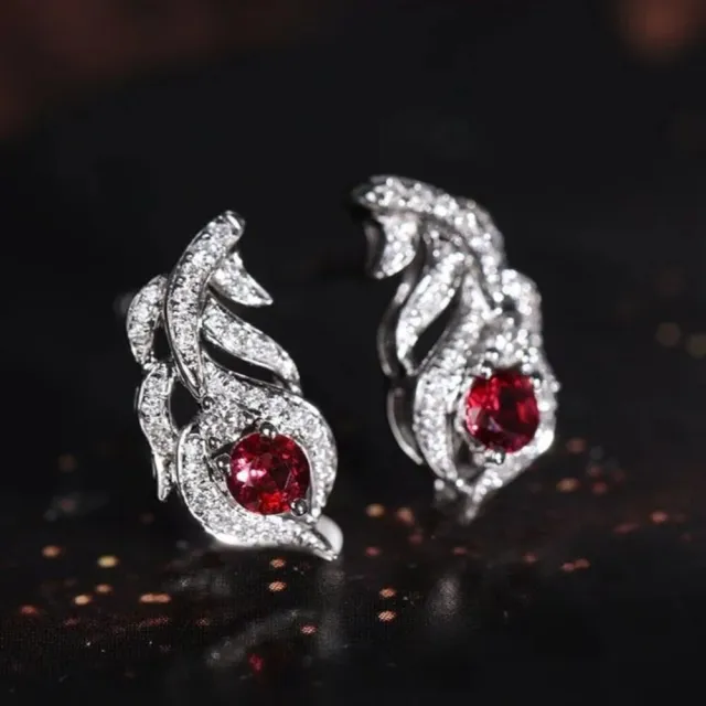 【海斯珠寶】小羽毛系列 18K金 0.24-0.28ct 鴿血紅寶石 天然鑽石 耳環 宮廷羽紋鑲嵌工藝 送禮禮盒包裝