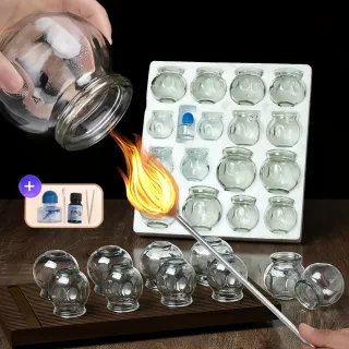 【華佗牌】16罐家庭裝玻璃拔罐器家用火罐(玻璃火罐 拔罐器 祛濕玻璃火罐)