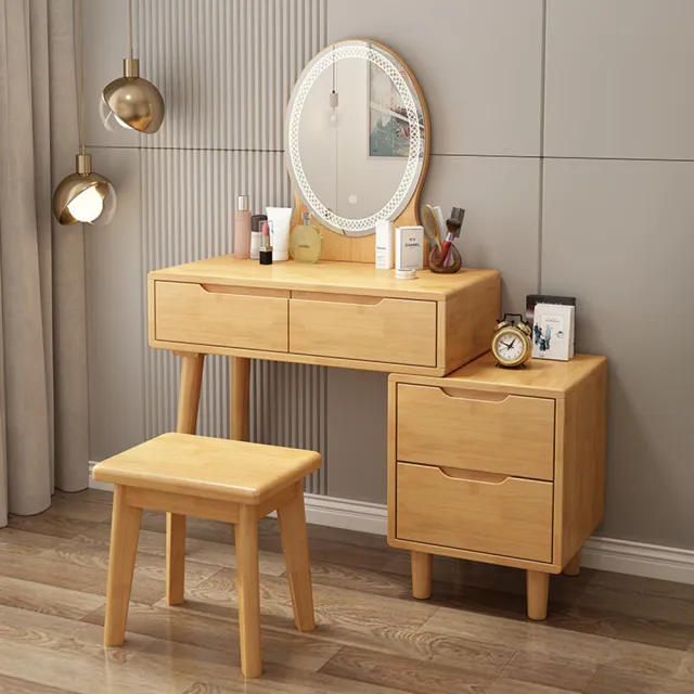 【KOGURE 小慕】實木梳妝台 原木色化妝桌(小戶型臥室化妝台現代)