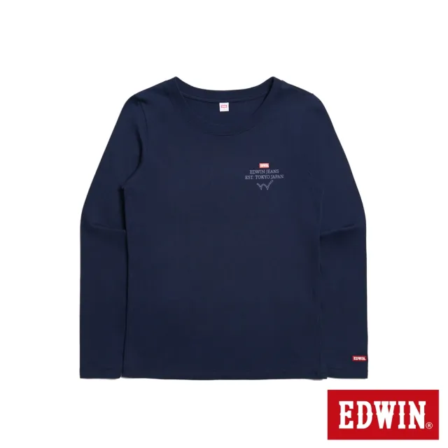 【EDWIN】女裝 秀氣小印花薄長袖T恤(丈青色)