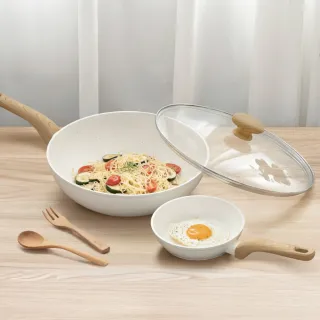 【KINYO】頂級鑽石不沾輕量鑄造IH 雙鍋組(30cm炒鍋+16cm平煎鍋/不挑爐具)