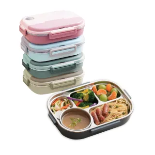 【MASIONS 美心】可微波 PREMIUM 皇家316不鏽鋼分隔保溫便當盒 五格(附餐具/湯碗)