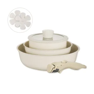 【MASIONS 美心】RAKI系列 可拆鍋 土耳其奶白陶瓷不沾鍋3鍋7件組(煎炒鍋/平底鍋/奶鍋/可拆手柄/鍋蓋/鍋墊)