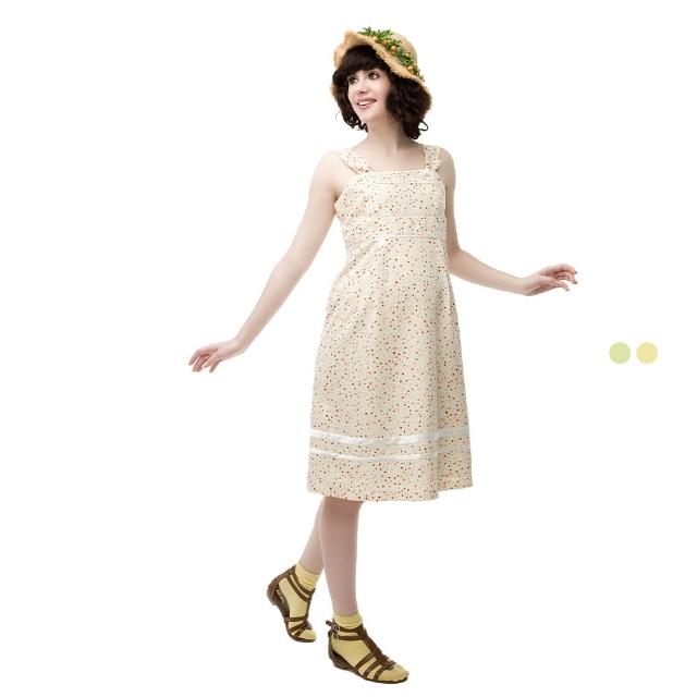 【Gennies 奇妮】清新可愛點點無袖洋裝(孕婦裝 親膚 寬版肩帶 拉鍊 綁帶)