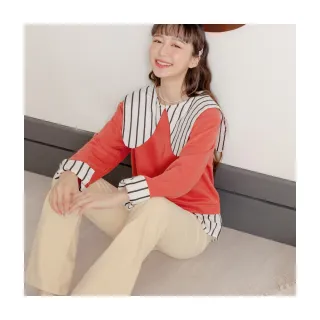 【OB 嚴選】玩轉百tee假兩件條紋大領片大學T 《AB18128》