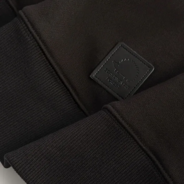 【SCANDINAVIAN FOREST 北歐小刺蝟】內刷毛厚磅棉帽T-毛巾繡刺蝟-男女共穿 長袖 秋冬 tshirt 純棉t(黑色)