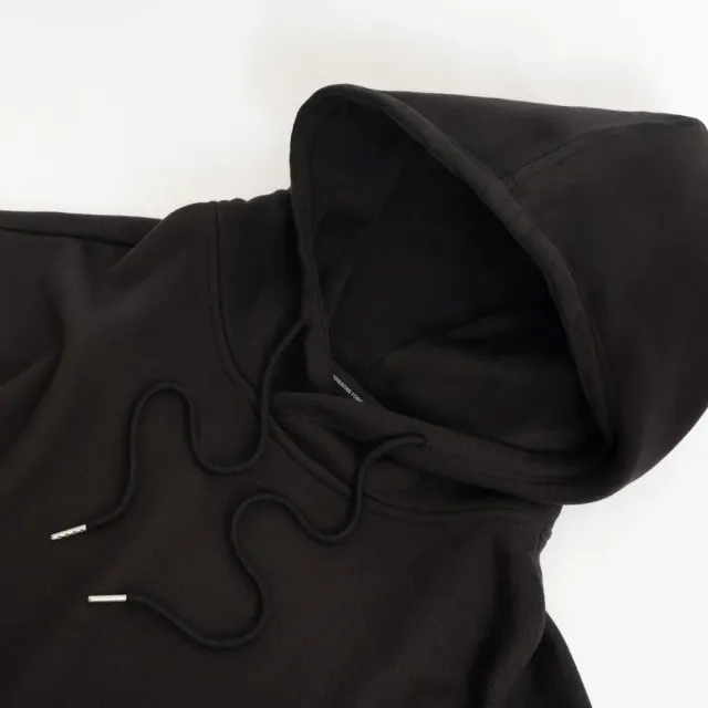 【SCANDINAVIAN FOREST 北歐小刺蝟】內刷毛厚磅棉帽T-毛巾繡刺蝟-男女共穿 長袖 秋冬 tshirt 純棉t(黑色)
