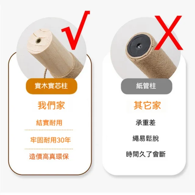 【艾嘉圖】實木貓爬架 貓窩一體 貓咪爬架 貓架子 靠牆小☆型貓咪玩具(M5黃麻繩款 實木板60*40*160)