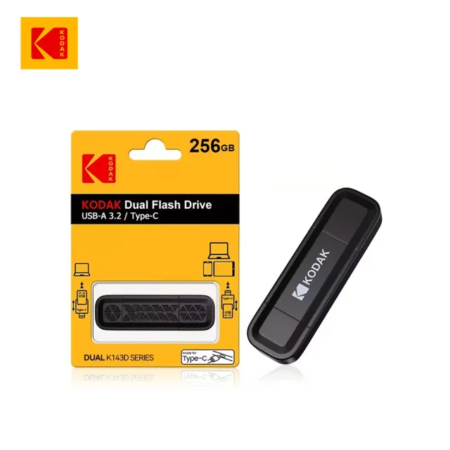 【Kodak 柯達】K143D USB-C 3.2 Gen1 OTG 高速雙模式隨身碟 256G(USB3.2/即插即用/廣泛兼容)