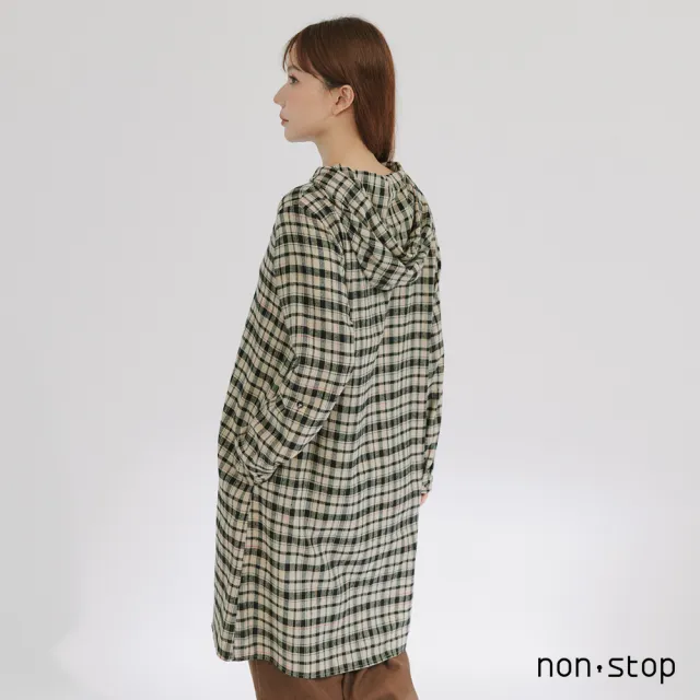 【non-stop】暖意格紋連帽長版襯衫-2色