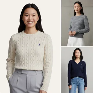 【RALPH LAUREN】RL POLO 經典圓領刺繡小馬麻花針織毛衣 上衣-女-多色組合(保暖舒適/平輸品/)