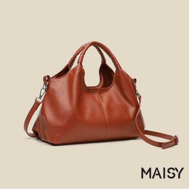 【MAISY】簡約素面歐美軟皮大容量手提包 單肩包 斜跨包(淺藍/淺棕/黑)
