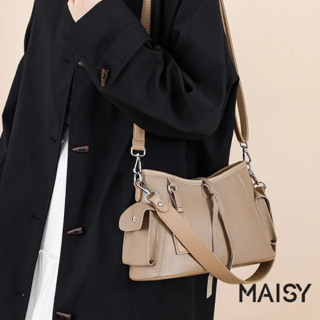 【MAISY】時尚簡約素面牛皮復古斜跨包 單肩包(卡其/棕/黑)