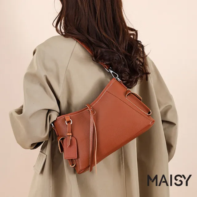 【MAISY】時尚簡約素面牛皮復古斜跨包 單肩包(卡其/棕/黑)
