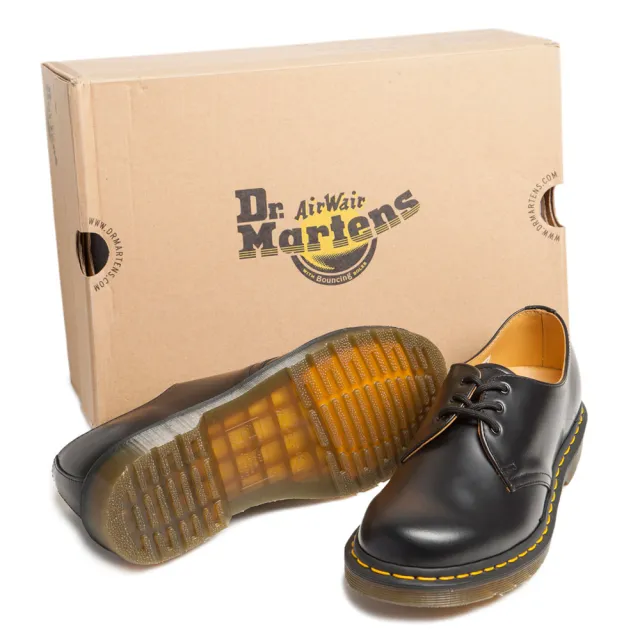 【Dr.Martens】馬汀1461 SMOOTH 3孔綁帶低筒亮面牛津鞋 黑 馬丁紳士鞋 休閒皮鞋 男女11838002