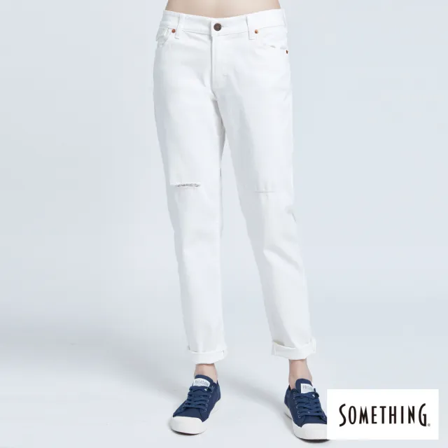 【SOMETHING】女裝 NEO FIT 刷破男友褲(白色)