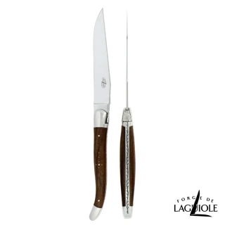 【Forge de Laguiole】頂級手工核桃木牛排雙刀禮盒組-亮面